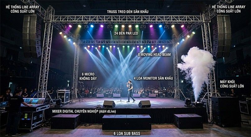 gói âm thanh ánh sáng 400 – 500 khách