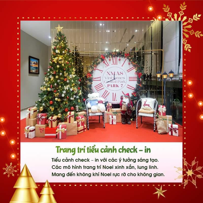 Ảnh trang trí cây thông Noel, quà tặng và mô hình ông già Noel thể hiện dịch vụ trang trí noel văn phòng trọn gói giá tốt HCM.