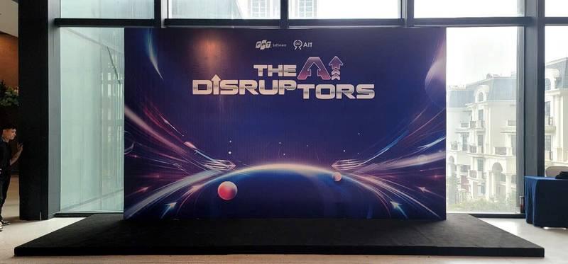Thi công backdrop sự kiện trọn gói The AI Disruptors hiện đại, giao nhanh trong 1 ngày.