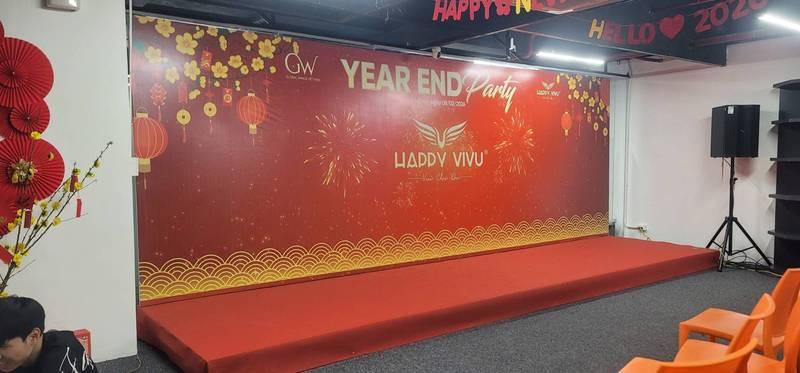 Thi công backdrop sự kiện trọn gói năm mới đơn giản, giao nhanh trong 1 ngày.