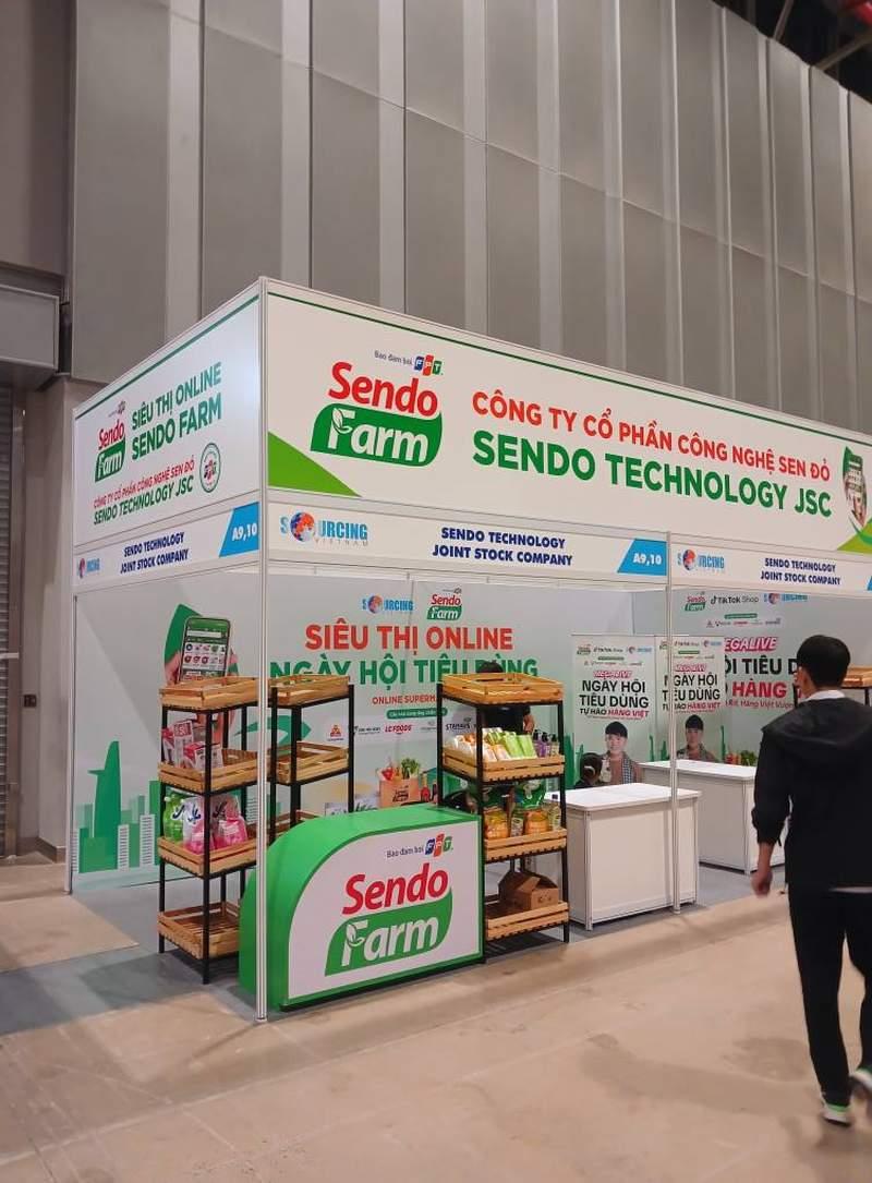 Thi công gian hàng triển lãm hội chợ trọn gói uy tín TPHCM với thiết kế hiện đại cho Sendo Farm.