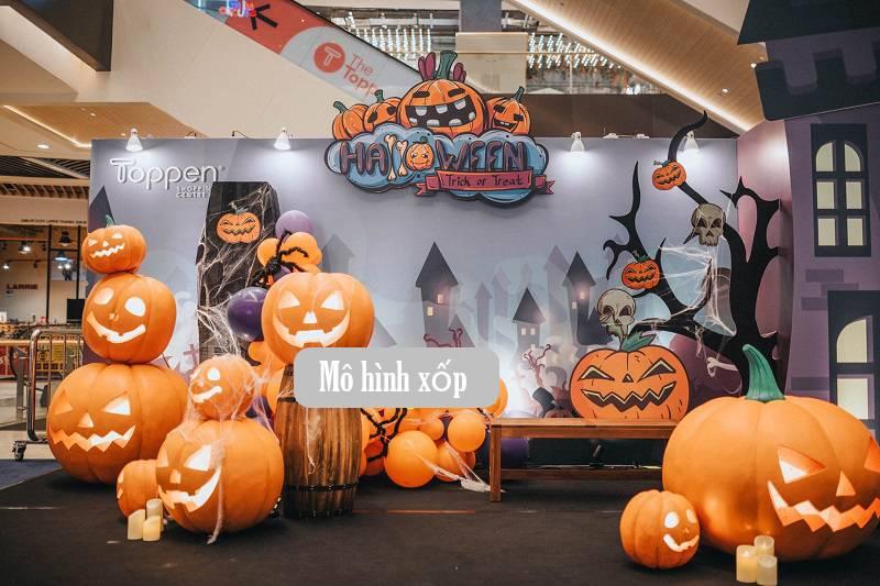 Hình ảnh mô hình xốp trang trí tổ chức sự kiện Halloween trọn gói HCM với chủ đề bí ngô và ma quái.
